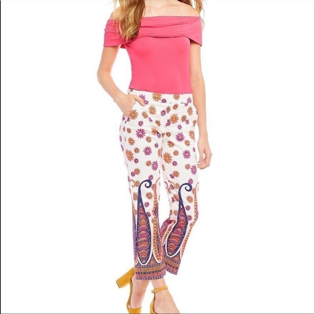TRINA‎ TURK Mercury Paisley Floral Pants Crop High Rise Straight Leg Cut Lined